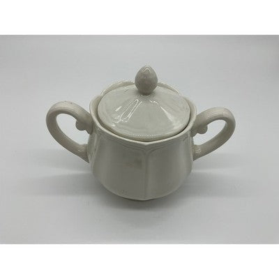Vintage Sugar Bowl Unisex OS White Scalloped Ceramic Lidded Tea Service