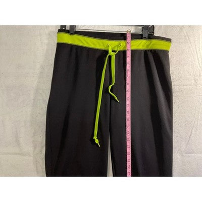 Athletic Pants Women LG (no tag)  Black Neon Green Drawstring Straight Leg Gym