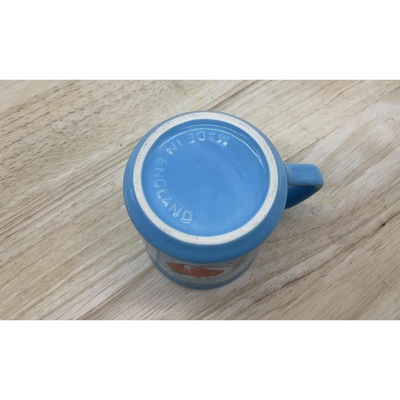Blue Ceramic Coffee Mug Made in England Peach Graphic Cup Retro Kitchenware VTG