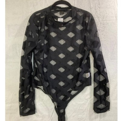 Windsor Bodysuit Women 1X Black Cut Out Mesh Sheer Long Sleeve BS5286X Top