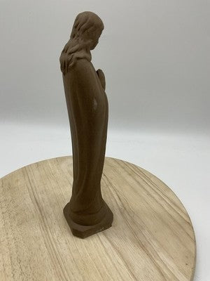Vintage Nickron Virgin Mary Madonna Statue Brown Ceramic Prayer Figurine Japan