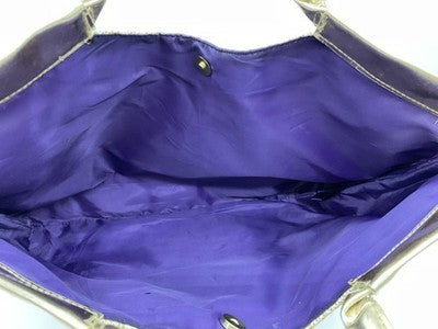 Gold Textured Tote Bag Womens Large Metallic Shoulder Handbag Purple Lining