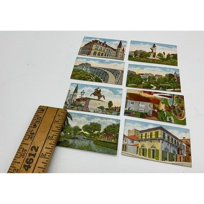 VTG New Orleans Lithograph 2"x3" Set 8pc Multicolor Historic Landmarks Souvenir