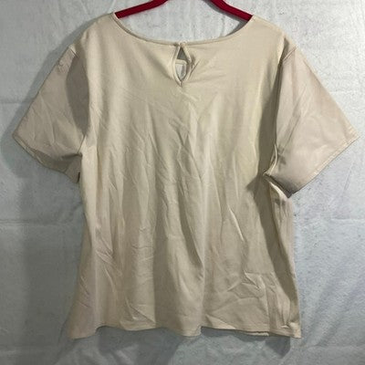 Est. 1946 Top Women XL Cream Faux Leather Mixed Media Short Sleeve Blouse