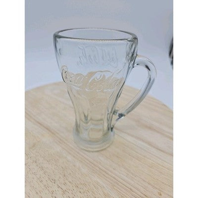 Vintage Clear Glass Coca Cola Mug 5.5" Embossed Thick Handle Tall Drinking