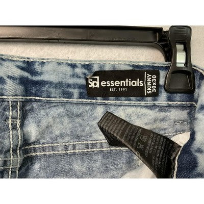 Essentials Jeans Mens 30x30 Skinny Moto Biker Acid Wash Ribbed Knees Distressed