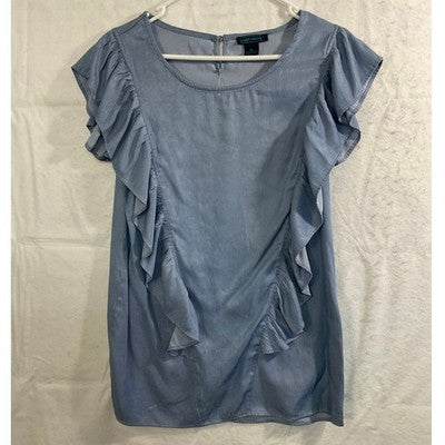 Select + Trend Ruffle Front Top Women XL Blue Chambray Flutter Sleeve Blouse