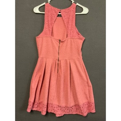 Rewind Women's Size M Fit & Flare Dress Pink Lace Hem Sleeveless Party