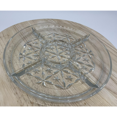Vintage Glass Relish Tray 12 Inch Round Divided Dish Starburst Pattern Sectioned