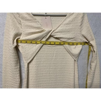 Viciall Dress Womens Small Cream Textured Long Sleeve Midi Bodycon Knot Detail