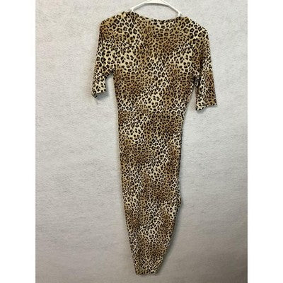 Drama Gold Dress Womens Small Leopard Print Ruched Midi Made USA Stretch
