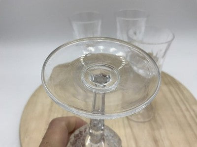 Unmarked Clear Pressed Glass Wine Glasses Set Of 4 Geometric Stemmed Barware