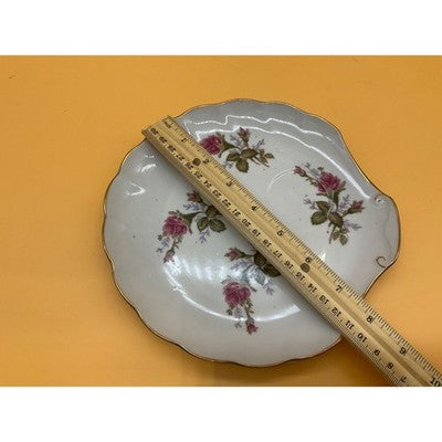 7.5" Vintage Rose Luncheon Plate Gold Trim Scalloped Edge Unmarked