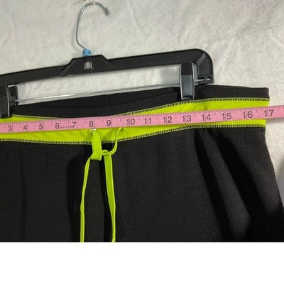 Athletic Pants Women LG (no tag)  Black Neon Green Drawstring Straight Leg Gym