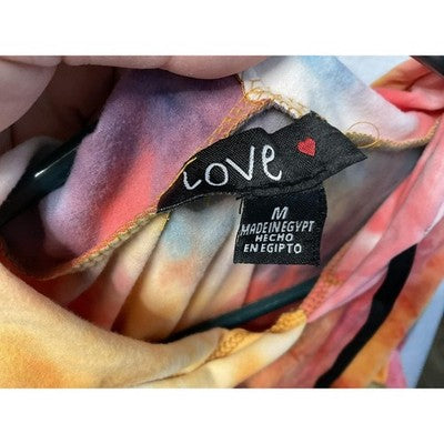 Love Hoodie Tunic Womens Medium Multicolor Tie Dye Cold Shoulder Kangaroo Pocket