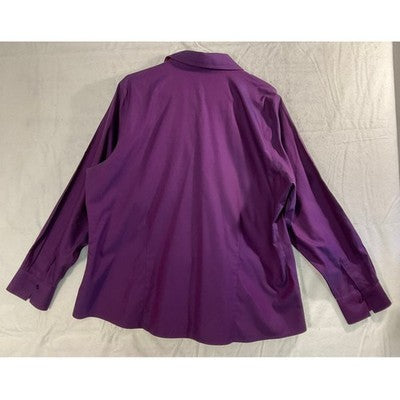 Coldwater Creek Button Down Shirt Womens 2X Purple No Iron Cotton Blouse V-Neck