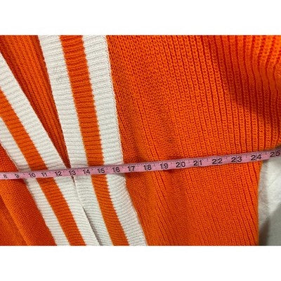 Unbranded Cardigan Women 1XL Orange White Striped Longline Open Front A23A106