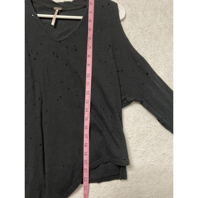 Poof Shirt Bodysuit Womens Medium Black Cold Shoulder Distressed Long Sleeve