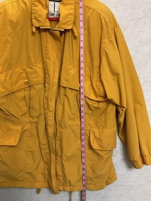 Larry Levine Jacket Womens Medium Yellow Twill Parka Zip Pockets Drawstring