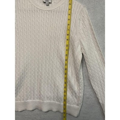 Kim Rogers Sweater Womens Petite Large White Cable Knit Cotton Crewneck Pullover