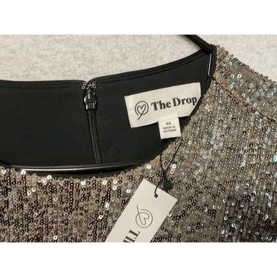 The Drop Dress Womens 3X Silver Sequin Cutout Side Ruched Party Cocktail Midi