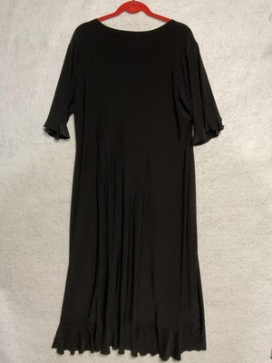 Cato Dress Womens 18/20W Black Wrap Maxi Flutter Sleeve Ruffle Hem Stretch Knit