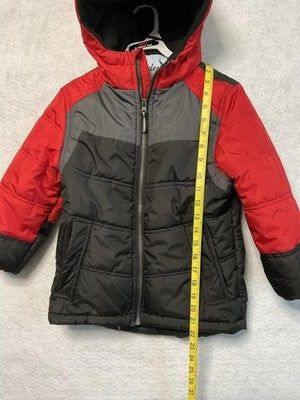 Whales Tail Outerwear Jacket Boys 7 Red Gray Black Hooded Fleece Lined Puffer