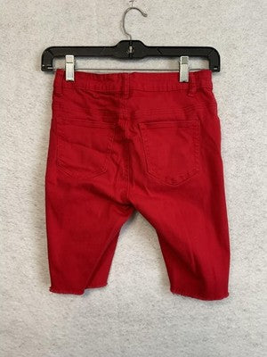 Bamboo Shorts Juniors 1 Red Distressed Denim Bermuda Raw Hem Stretch Casual