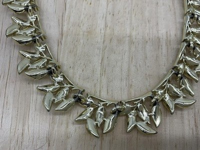 Necklace Gold Tone Leaf Collar Statement Nature Vintage Chain 17" Womens Jewelry