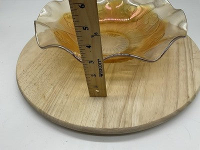 Vintage Amber Carnival Glass Serving Bowl Floral Ruffle Edge Gold Iridescent MCM