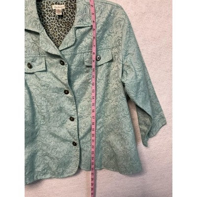 Bechamel Jacket Womens XL Green Floral Jacquard Leopard Lined Mint Vintage