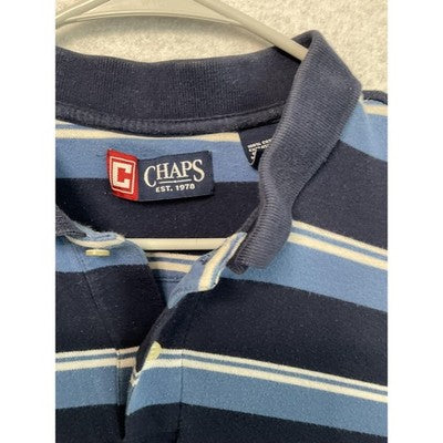 Chaps Polo Shirt Mens Large Navy Blue Striped Cotton Embroidered Crest Logo
