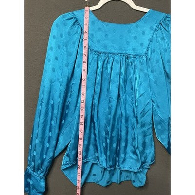 Happy Nature Blouse Womens Small Polka Dot Satin Long Sleeve Boho Top Tie Button