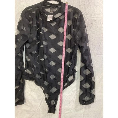 Windsor Bodysuit Women 1X Black Cut Out Mesh Sheer Long Sleeve BS5286X Top