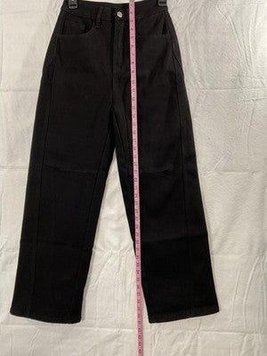 EMMIOL Jeans Womens XS Black Denim High Rise Straight Fleece Lined Thermal Warm