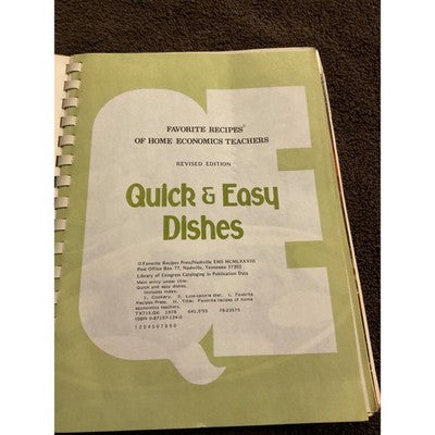 Quick & Easy Dishes Cookbook Home Ec Teachers Revised Spiral 1978 Recipes