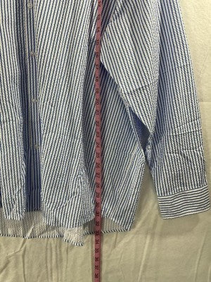 Blue White Striped Shirt Mens 4XL Long Sleeve Button Up Big Tall Seersucker