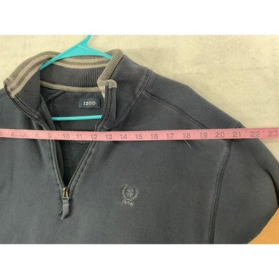 Izod Quarter Zip Pullover Mens Size Medium Navy Blue Fleece Sweater Mock Neck