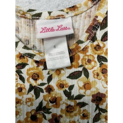 Little Lass Dress Girls Size 6 Yellow Floral Short Sleeve Casual Spring Summer