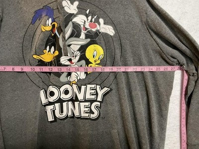 Looney Tunes Hoodie Mens 3XL Gray Fleece Pullover Graphic Characters Sweatshirt