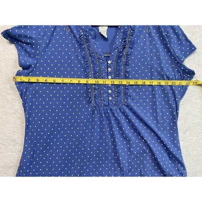 Cira Shirt Womens Extra Large Blue Polka Dot Ruffle Henley Short Sleeve Casual