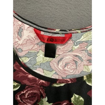 Hot Kiss Dress Womens Large Black Red Rose Floral Sleeveless Tank Casual Summer