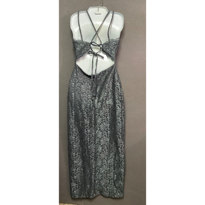 Morgan & Co Formal Gray Glitter Lace Prom Gown SZ 1 Side Slit Lined