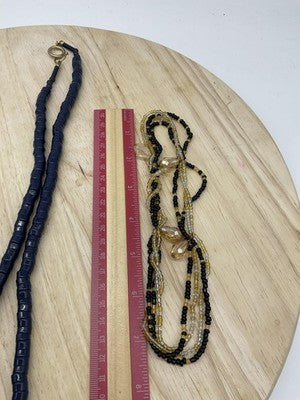 Lot 3 Beaded Necklace Womens Multicolor Layered Blue Black Yellow Jewelry Set