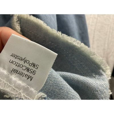 Hersuitful Denim Jacket Women Small Light Blue Raw Hem Pleated Shacket NWT