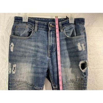 Southpole Moto Distressed Jeans Mens 32x31 Blue Ribbed Skinny Biker Streetwear
