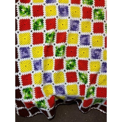 Handmade Crochet Granny Square Blanket Unisex OS Multi Excellent Vintage Style