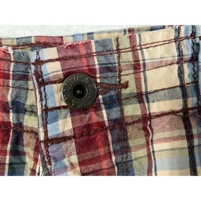 Nautica Cargo Shorts Mens 36 Red Blue Tan Plaid Cotton Relaxed Utility Pockets