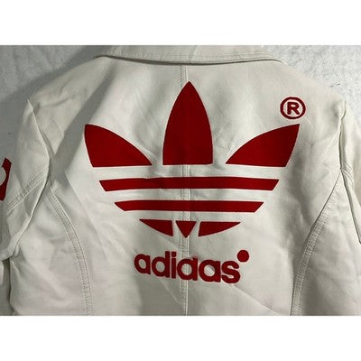 Adidas Moto Jacket Women Large White Red Faux Leather Trefoil Logo Biker Street