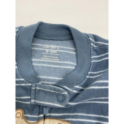 Carters Sleep Sack Infant 0-3M Blue Striped Bear Fleece Wearable Blanket